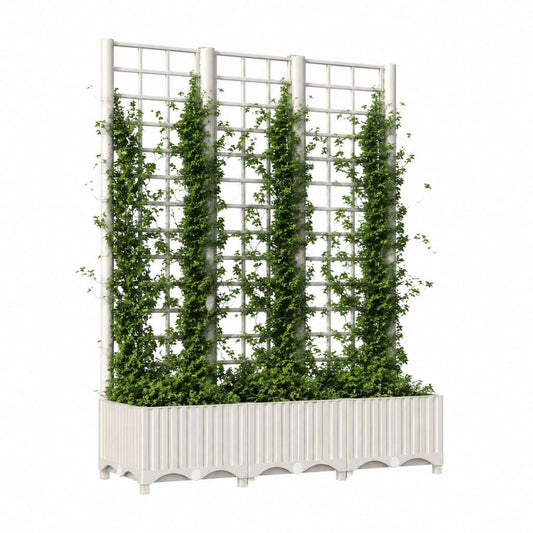 Jardinière surélevée avec treillis blanc en polypropylène 120 x 30 x 180 cm
