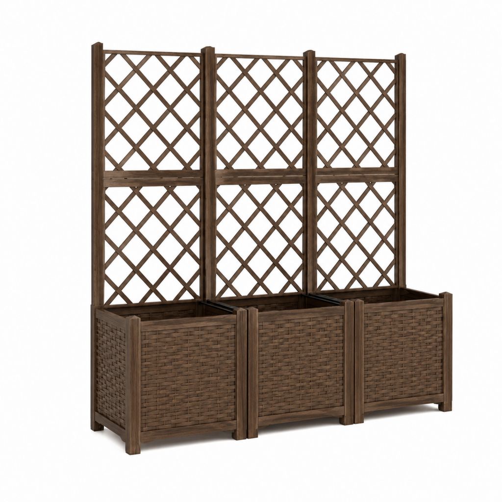 Jardinière triple avec treillis marron en bois massif de sapin 120 x 40 x 140 cm