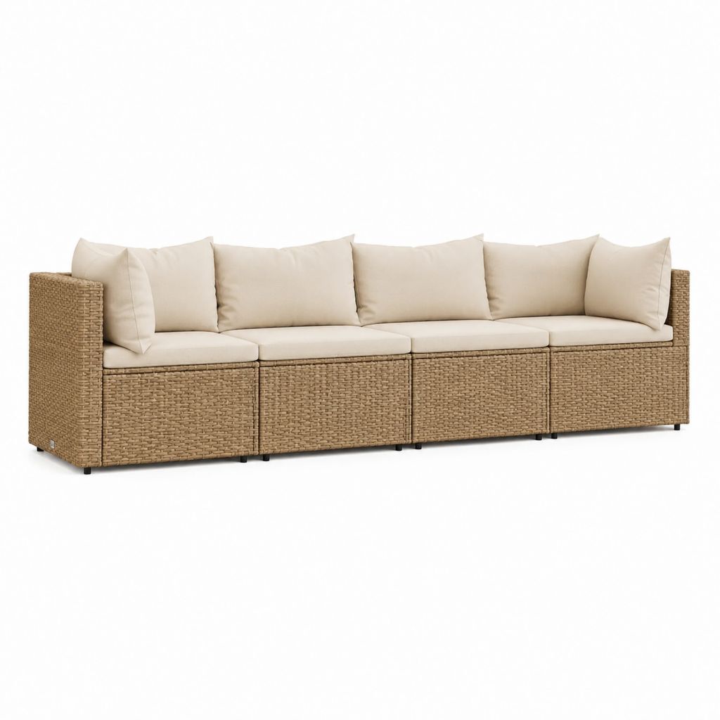 Canapé de jardin 4 places beige en rotin PE avec coussins 300 x 80 x 75 cm