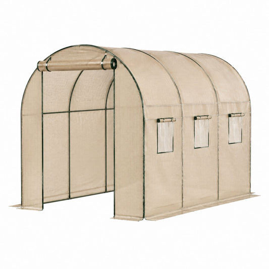 Serre tunnel de jardin beige en acier et maille PE arquée 300 x 200 x 200 cm