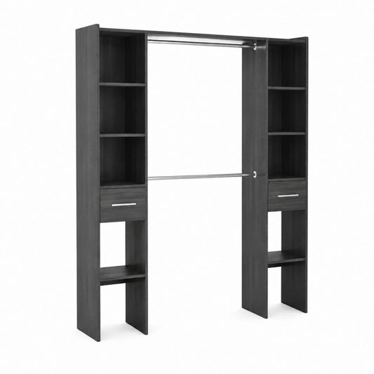 Armoire ouverte gris anthracite en panneaux de particules avec 6 étagères 2 tiroirs et 2 tringles 160 x 200 x 40 cm