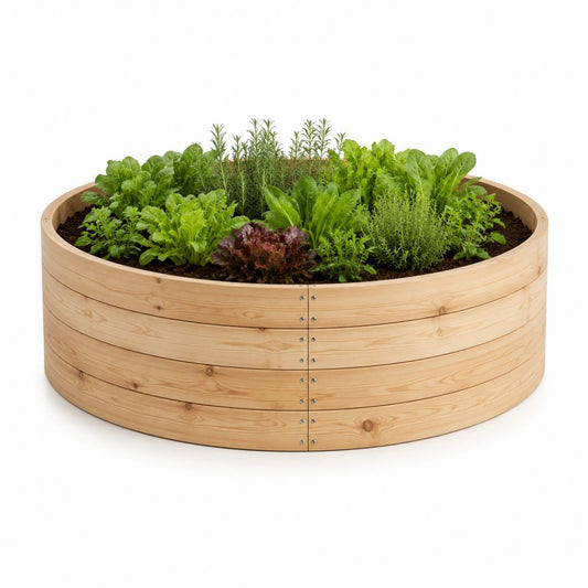 Jardinière surélevée ronde en bois de pin naturel Ø 120 cm hauteur 40 cm