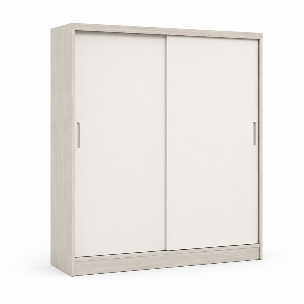 Armoire de chambre à coucher 2 portes coulissantes blanc et chêne clair en panneaux de particules mélaminés 120 x 60 x 200 cm