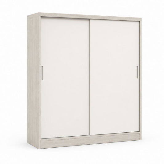 Armoire de chambre à coucher 2 portes coulissantes blanc et chêne clair en panneaux de particules mélaminés 120 x 60 x 200 cm