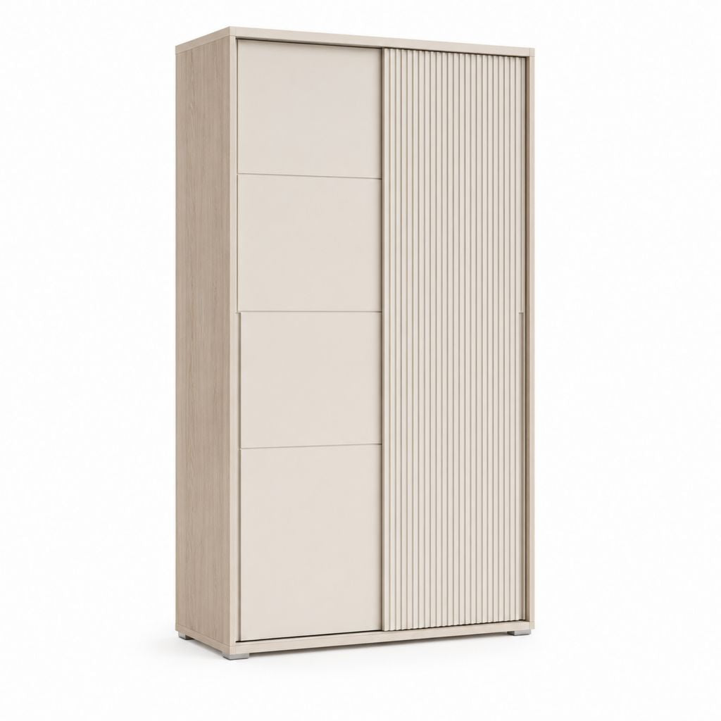 Armoire de chambre 2 portes coulissantes beige et chêne clair en panneaux de particules 120 x 60 x 200 cm