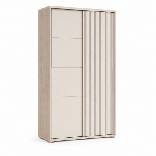 Armoire de chambre 2 portes coulissantes beige et chêne clair en panneaux de particules 120 x 60 x 200 cm