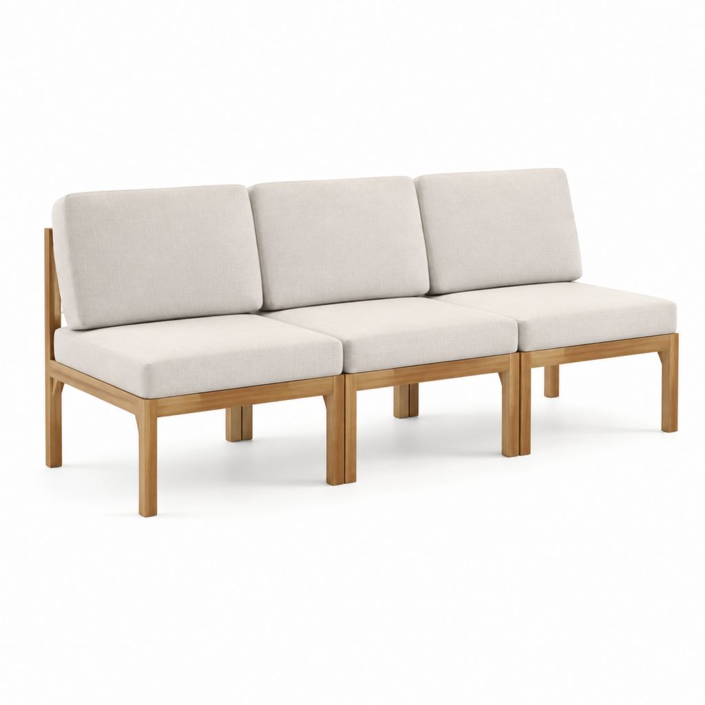 Canapé de jardin 3 places droit beige en acacia massif 210 x 75 x 78 cm