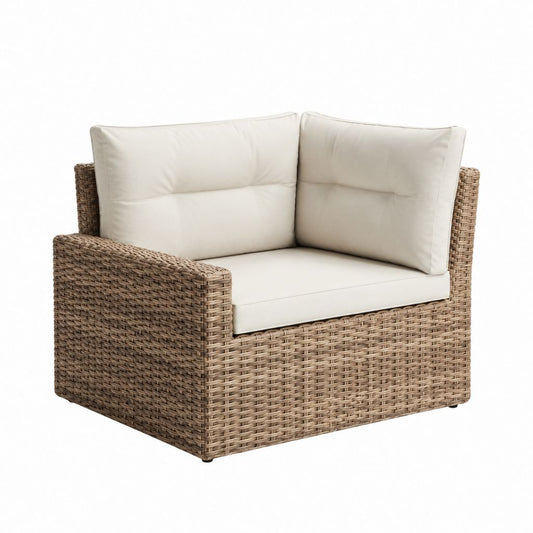 Fauteuil de jardin en rotin PE naturel avec coussins beige 90 x 85 x 75 cm