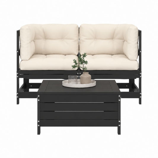 Salon de jardin 2 places avec table basse noir et beige en acier et polyester 124 x 65 x 75 cm