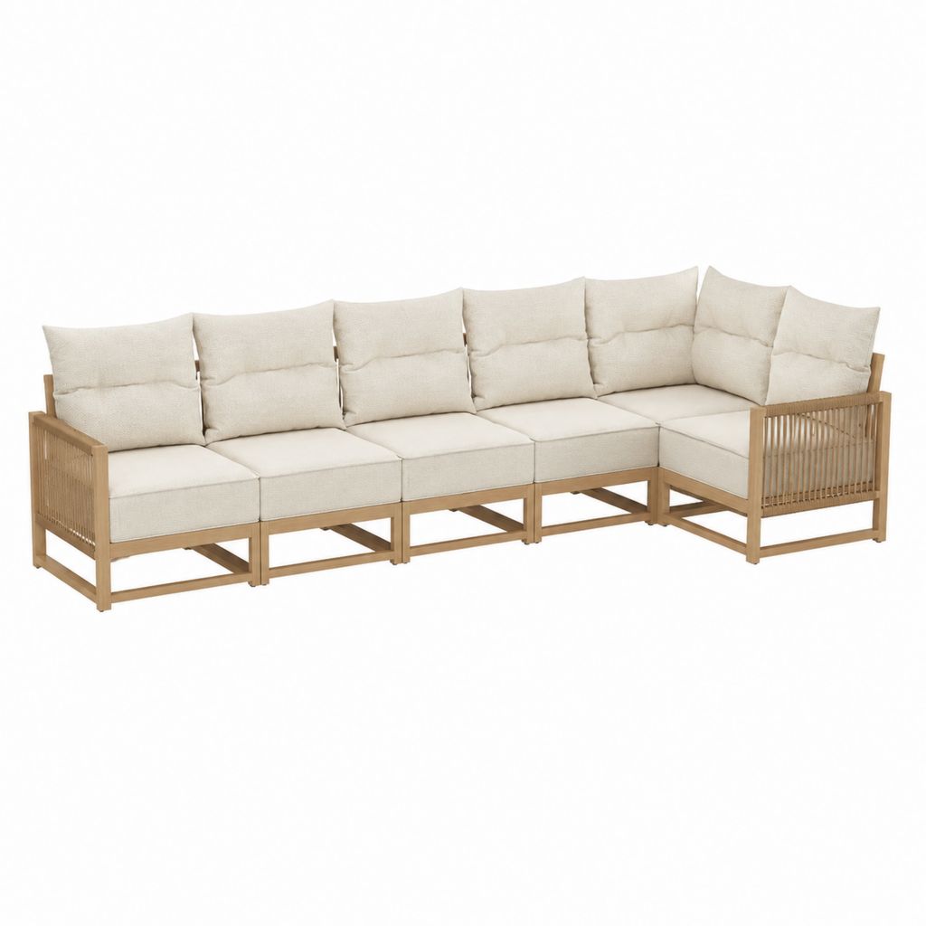 Canapé de jardin d'angle 5 places beige en bois d'acacia massif 300 x 230 x 75 cm