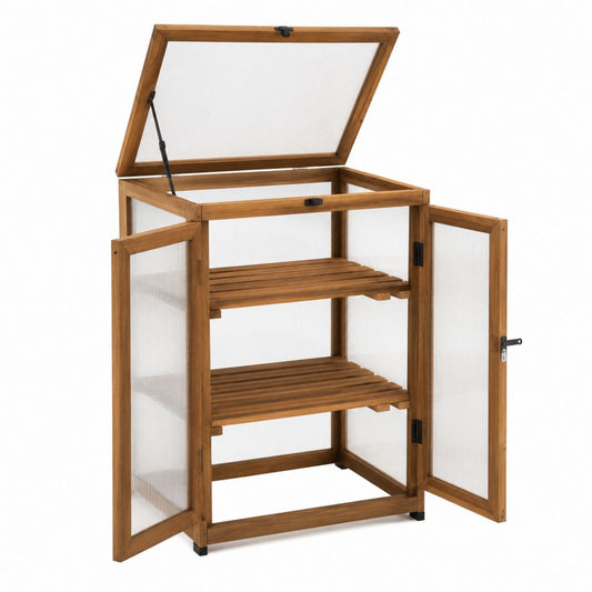 Serre de jardin en bois de sapin massif marron et polycarbonate 76 x 53 x 110 cm