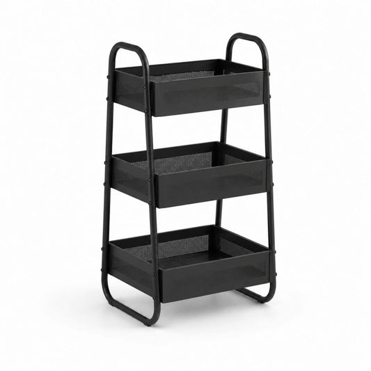 Étagère sur pied rectangulaire 3 paniers noire en acier 45 x 30 x 95 cm