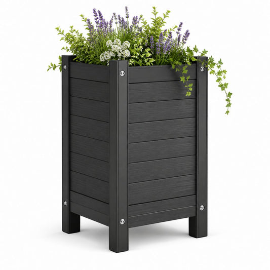Jardinière surélevée carrée noire en composite bois-plastique 40 x 40 x 70 cm