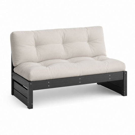 Canapé de jardin 2 places noir en pin massif avec coussins beige 124 x 80 x 75 cm