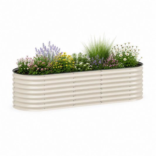 Jardinière surélevée ovale beige en acier galvanisé 240 x 90 x 60 cm