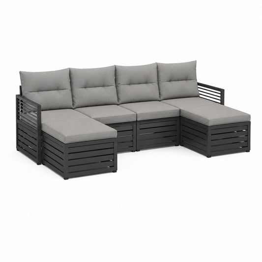 Canapé de jardin d'angle 5 places gris anthracite acier polyester en U 250 x 190 x 85 cm